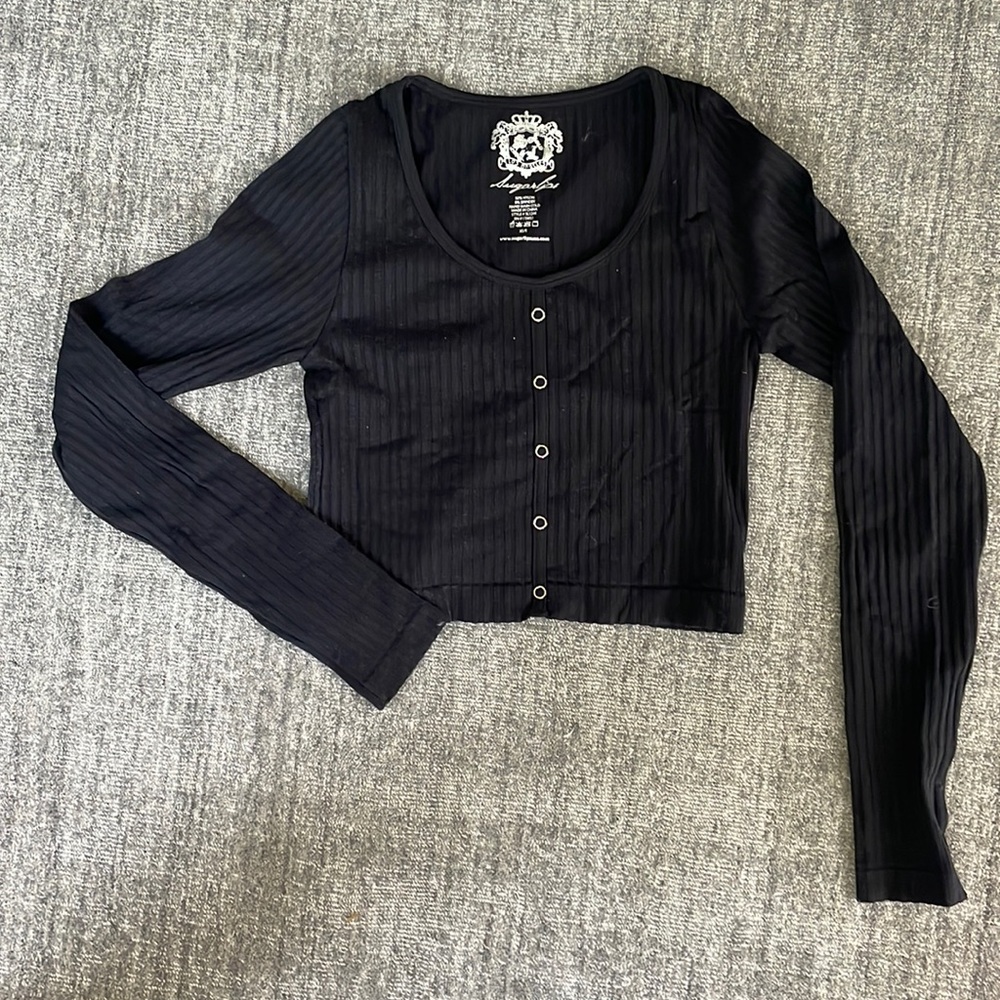 Black ribbed long sleeve stretchy top